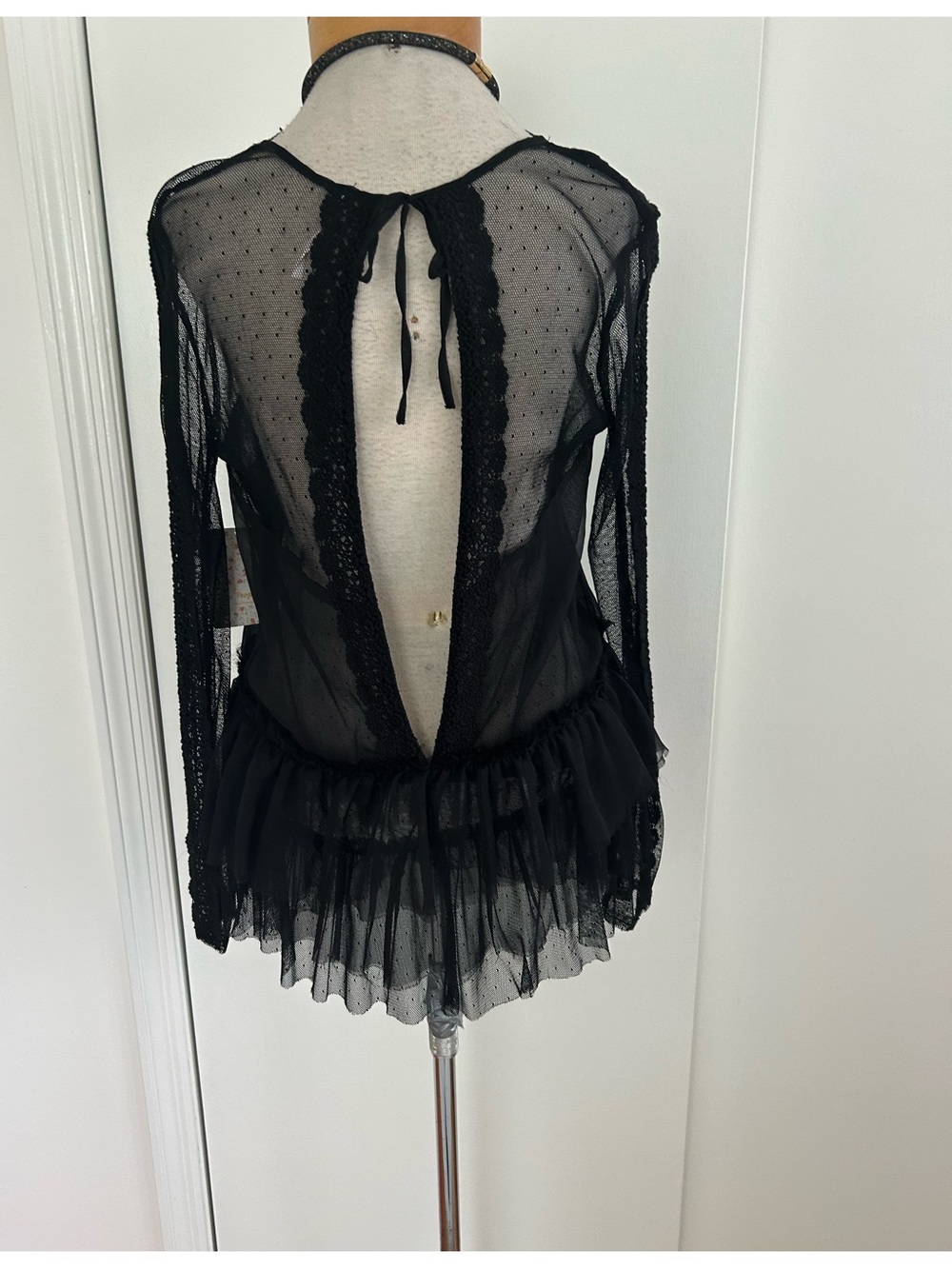 Free People Boho Sexy Semi Sheer Lace Tulle Mesh Ruffle Romantic Whimsigoth Top - Picture 5 of 10